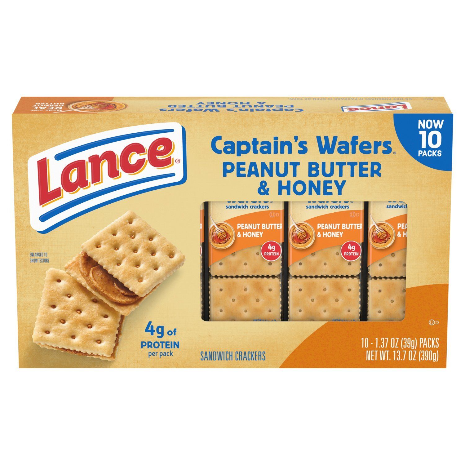 Lance Captain's Wafers Peanut Butter &amp; Honey Sandwich Crackers, 1.37 oz, 10 count