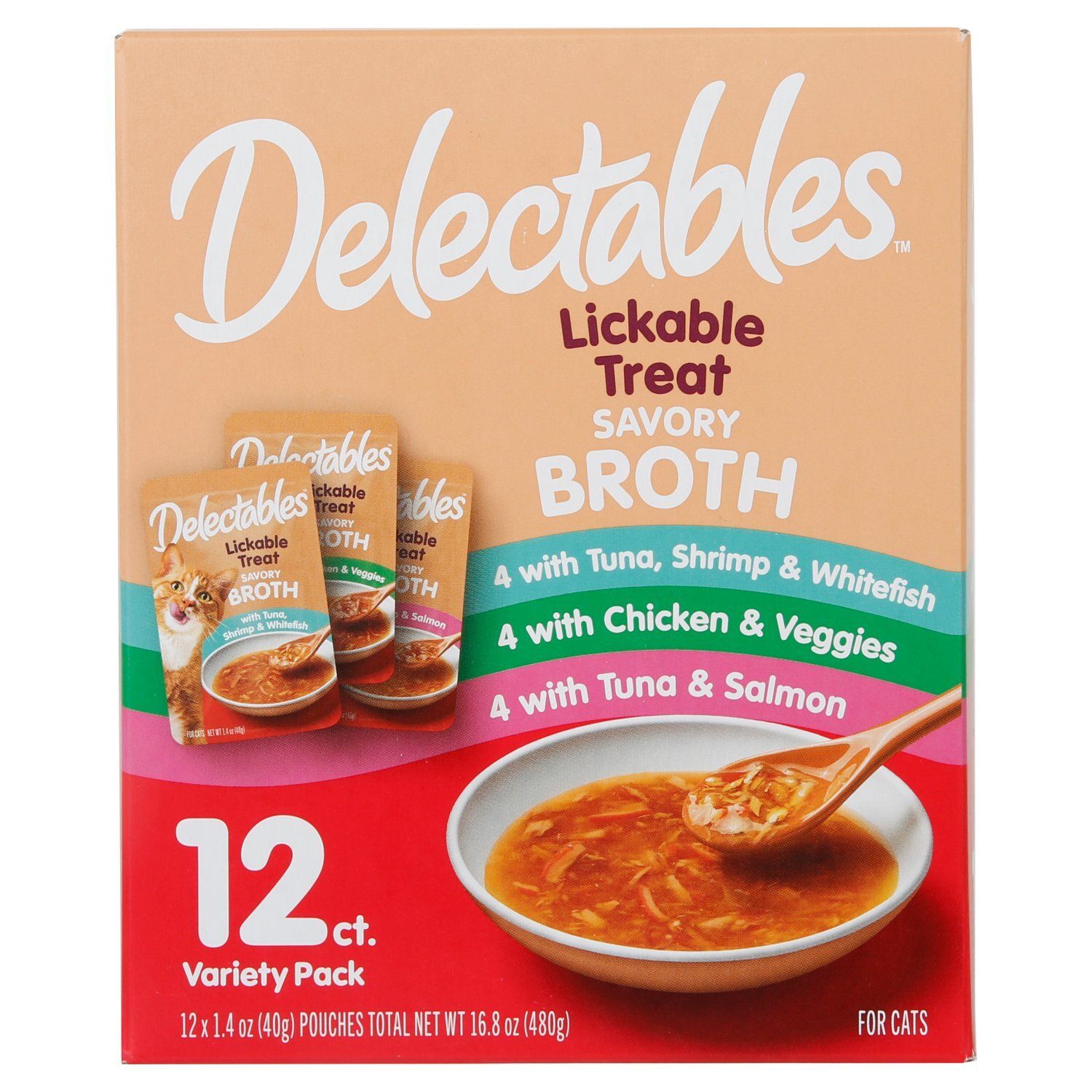 Delectables Savory Broth Lickable Treat for Cats Variety Pack, 1.4 oz, 12 count