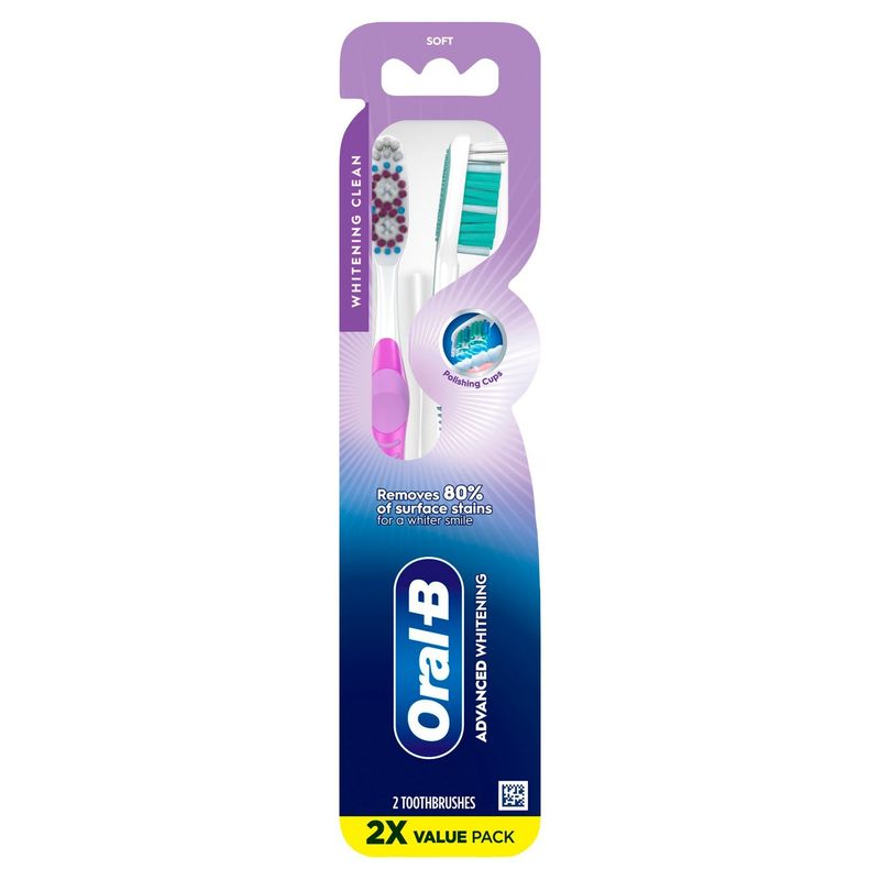 Oral-B Advanced Whitening Clean Soft Toothbrushes Value Pack, 2 count