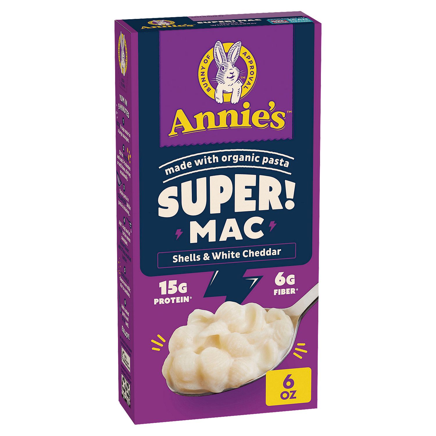 Annie's Super! Mac Shells &amp; White Cheddar Wheat and Pea Pasta &amp; Cheese, 6 oz