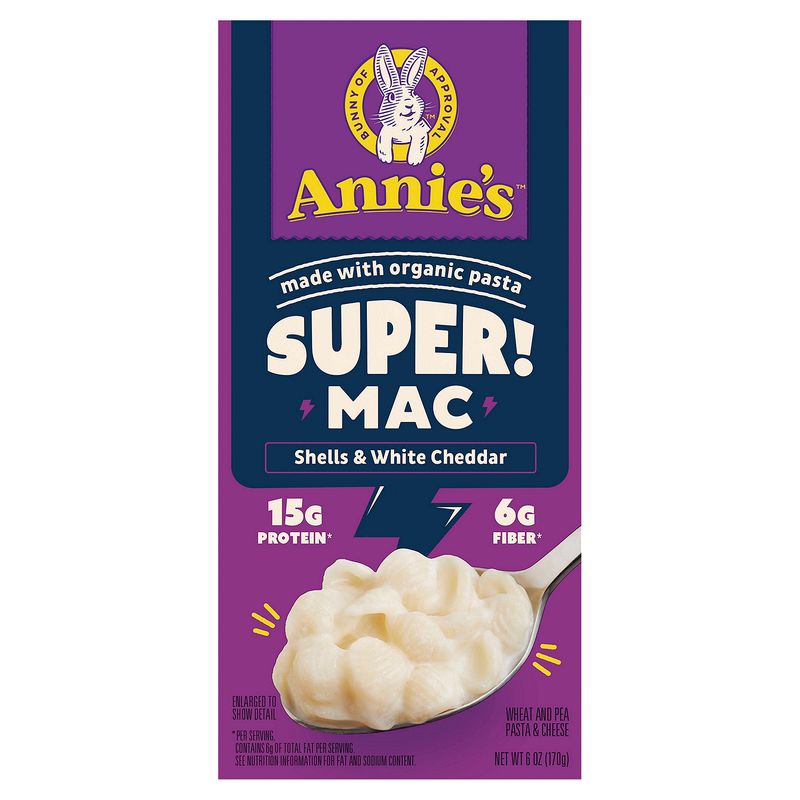 Annie's Super! Mac Shells &amp; White Cheddar Wheat and Pea Pasta &amp; Cheese, 6 oz