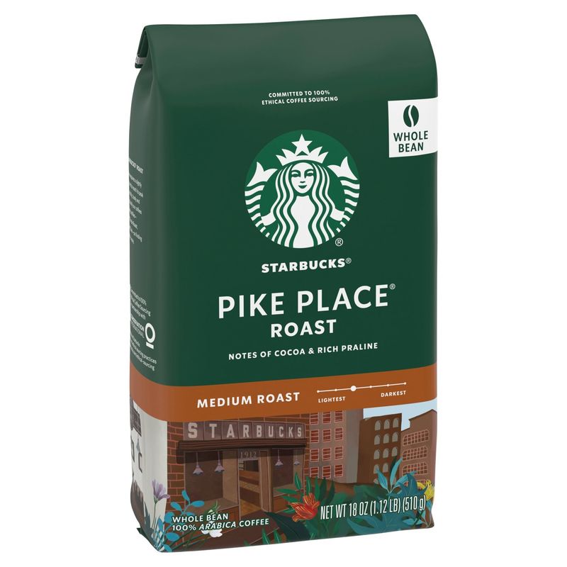 Starbucks Pike Place Medium Roast Whole Bean Coffee, 18 oz