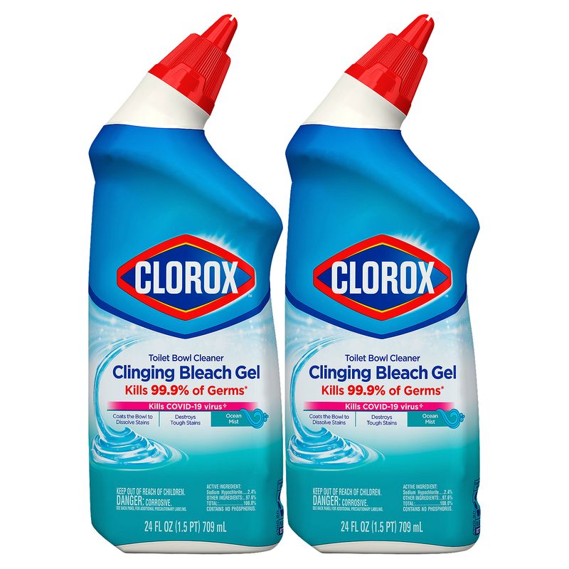 Clorox Ocean Mist Toilet Bowl Cleaner Clinging Bleach Gel, 24 fl oz, 2 count