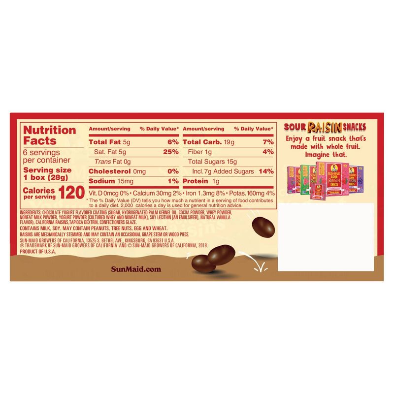 Sun-Maid Chocolate Yogurt Covered Raisins, 6 count, 6 oz