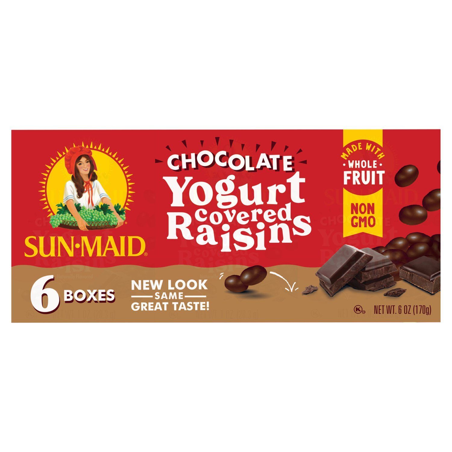 Sun-Maid Chocolate Yogurt Covered Raisins, 6 count, 6 oz
