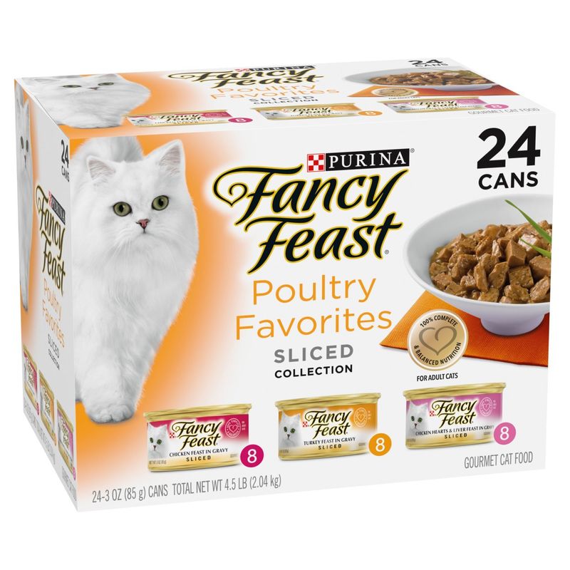Purina Fancy Feast Sliced Collection Poultry Favorites Gourmet Cat Food, 3 oz, 24 count