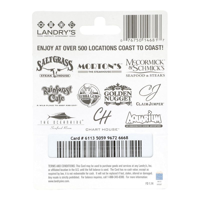 Landry's Multibrand Restaurant $50 Gift Card, 1 each