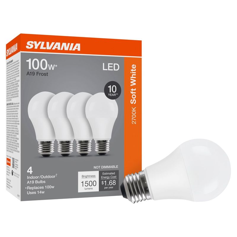 Sylvania Soft White LED 100W A19 Frost Bulbs, 4 count