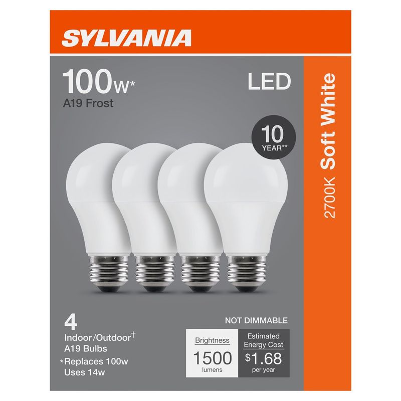 Sylvania Soft White LED 100W A19 Frost Bulbs, 4 count