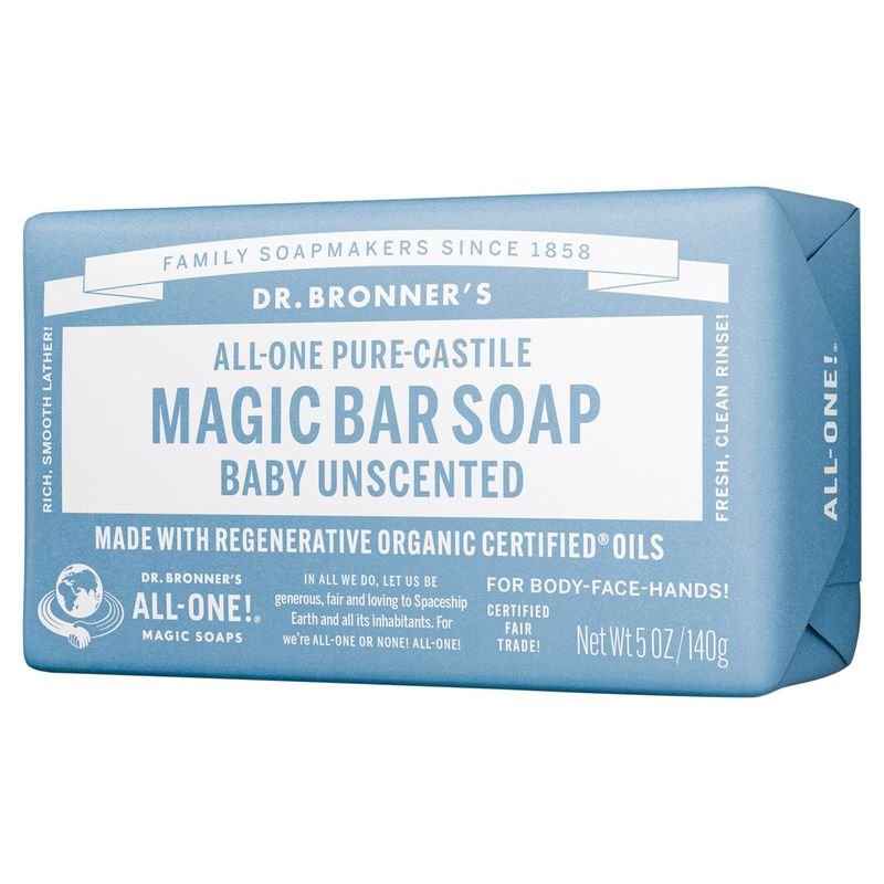 Dr. Bronner's Baby Unscented All-One Pure-Castile Magic Bar Soap, 5oz