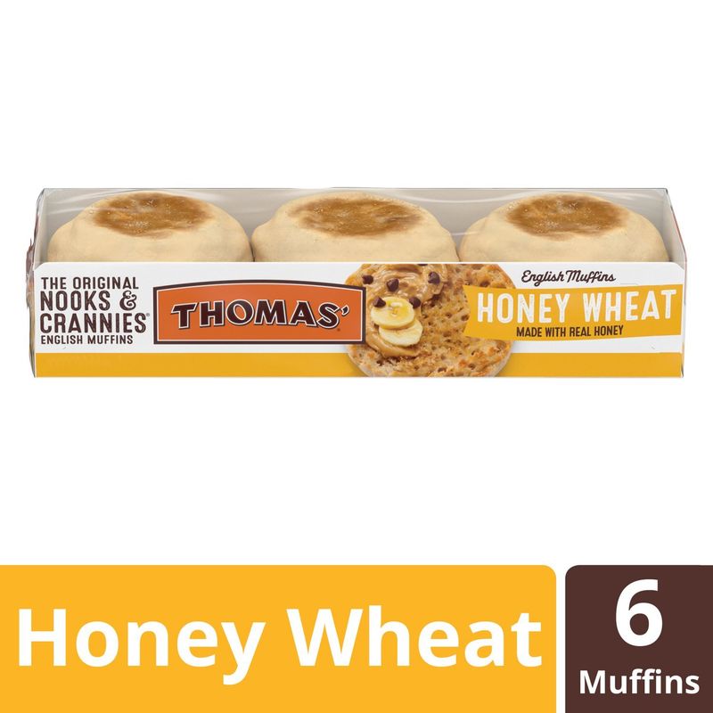 Thomas' Nooks &amp; Crannies The Original Honey Wheat English Muffins, 6 count, 12 oz