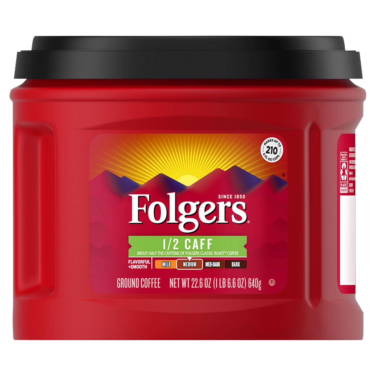 Folgers Half Caff Ground Coffee, Medium Roast, 22.6 oz Canister