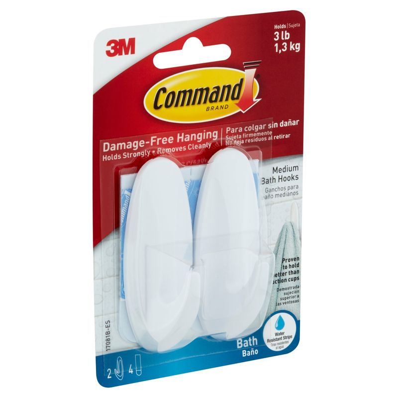Command™ Medium Designer Hooks, White, 2 Hooks, 4 Strips/Pack