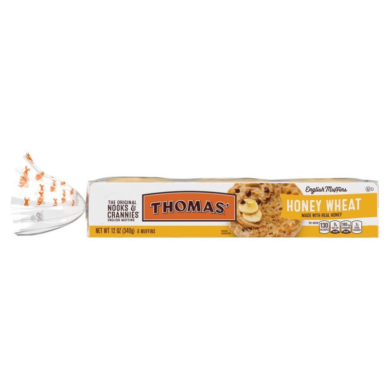 Thomas' Nooks &amp; Crannies The Original Honey Wheat English Muffins, 6 count, 12 oz