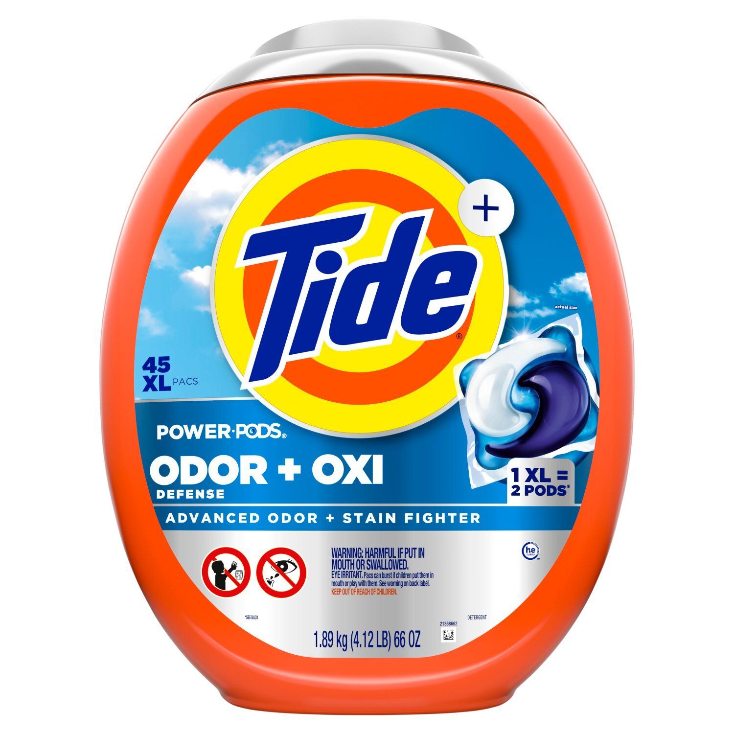 Tide+ Power PODS Odor Defense + Oxi Laundry Detergent Pods, 45 Count