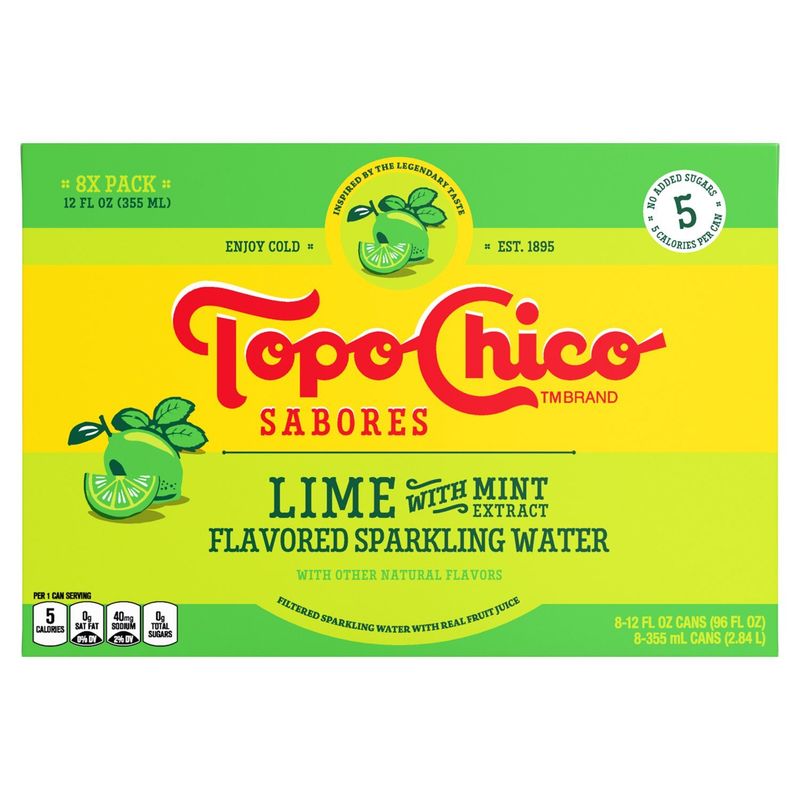 Topo Chico Sabores Lime with Mint Extract Flavored Sparkling Water, 12 fl oz, 8 count