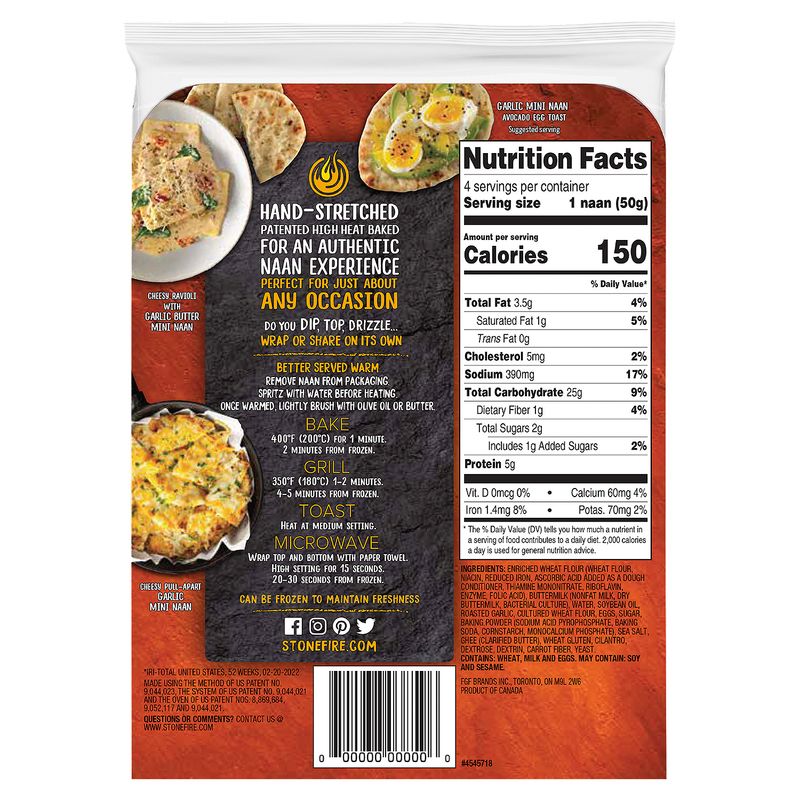 Stonefire Mini Garlic Naan, 4 count, 7.05 oz