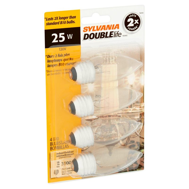 Sylvania Double Life 25W Standard Base B10 Bulbs, 4 count