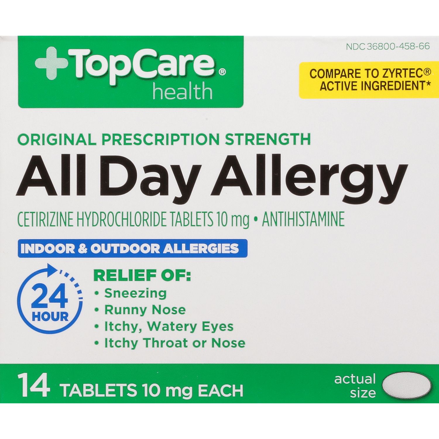 TopCare Allergy -All Day 24 Hour Cetirizine Tablets, 14 each