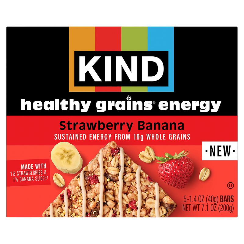 Kind Healthy Grains Strawberry Banana Energy Bars, 1.4 oz, 5 count