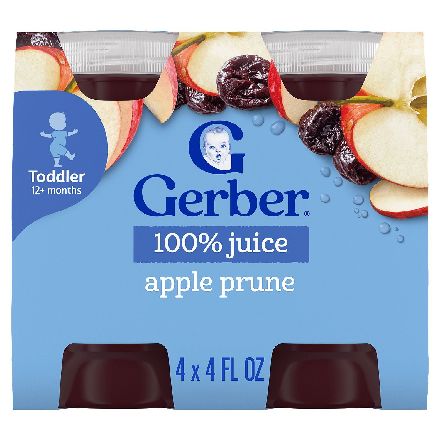 Gerber Apple Prune 100% Juice, Toddler 12+ months, 4 fl oz, 4 count