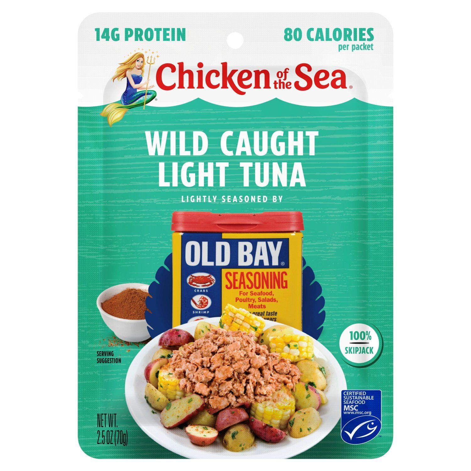 Chicken of the Sea Lightly Seasoned by Old Bay Seasoning Wild Caught Light Tuna, 2.5 oz