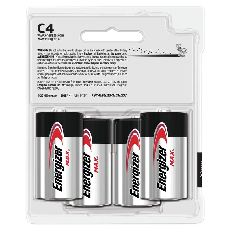 Energizer MAX C Batteries (4 Pack), C Cell Alkaline Batteries