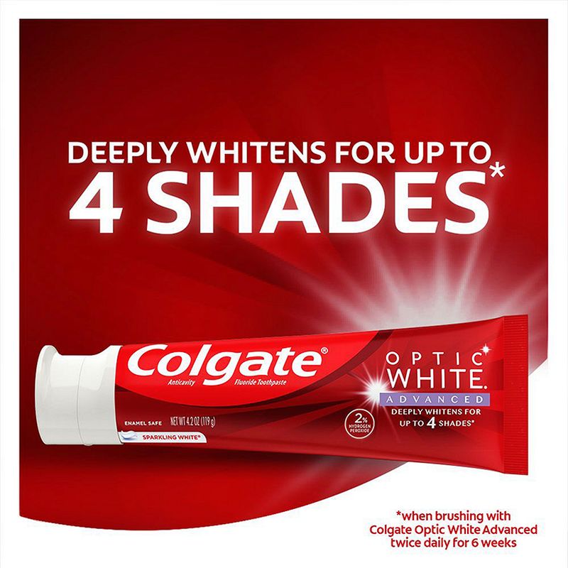 Colgate Optic White Advanced Sparkling White Teeth Whitening Toothpaste Value Pack, 3.2 oz, 2PK