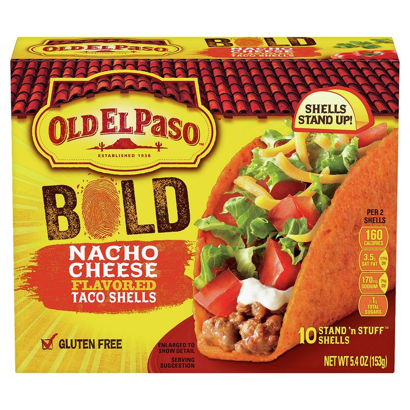 Old El Paso Bold Nacho Cheese Flavored Taco Shells, 10 count, 5.4 oz