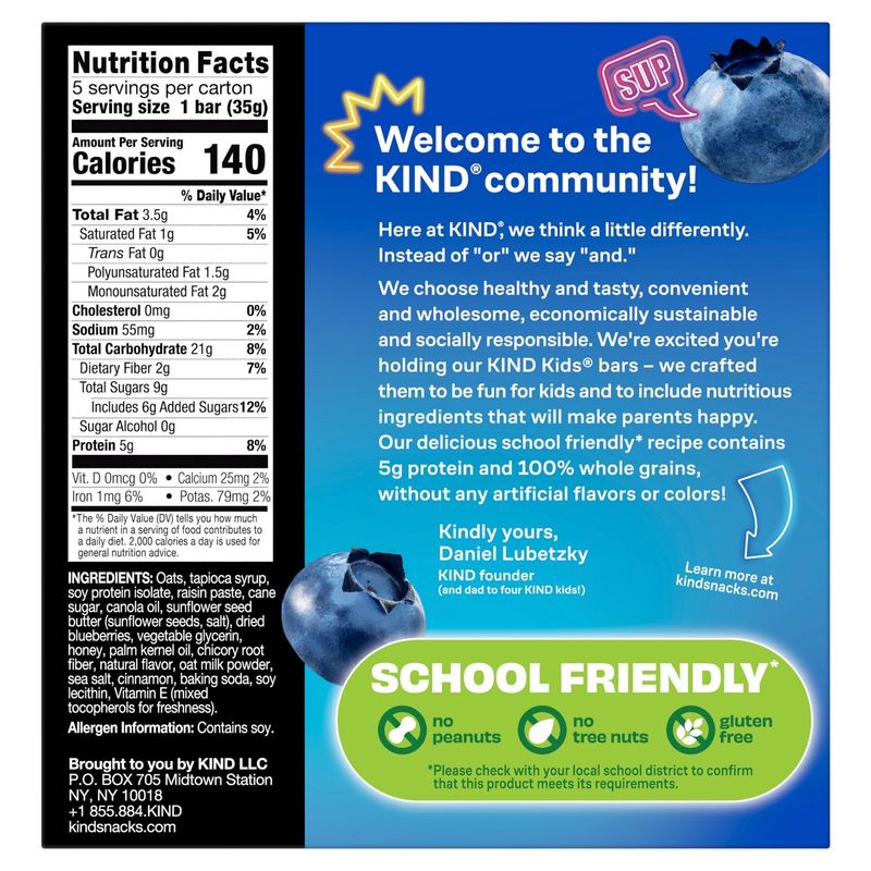 Kind Kids Blueberry Muffin Bar, 1.2 oz, 5 count