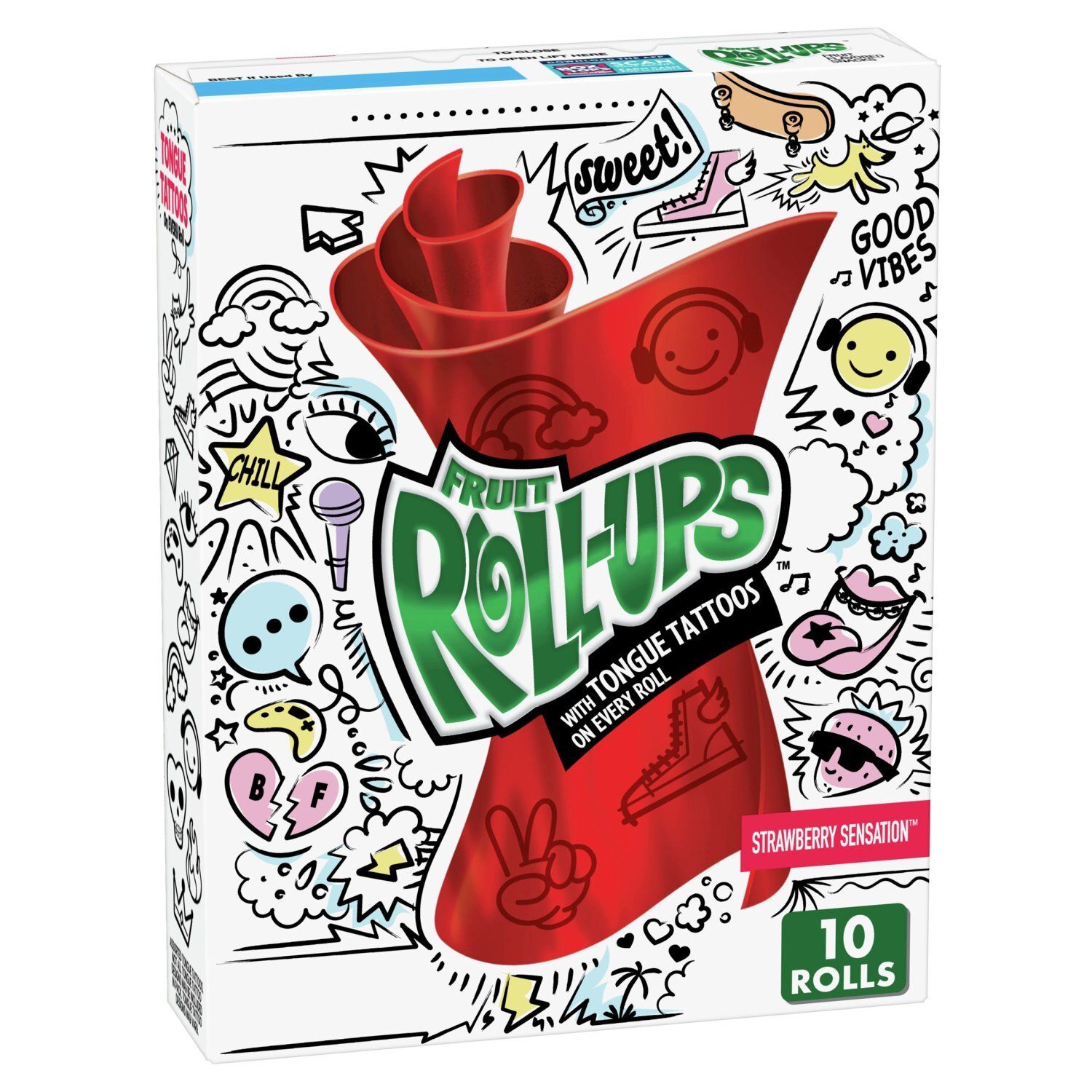 Fruit Roll-Ups Strawberry Sensation Fruit Flavored Snacks, 0.5 oz, 10 count