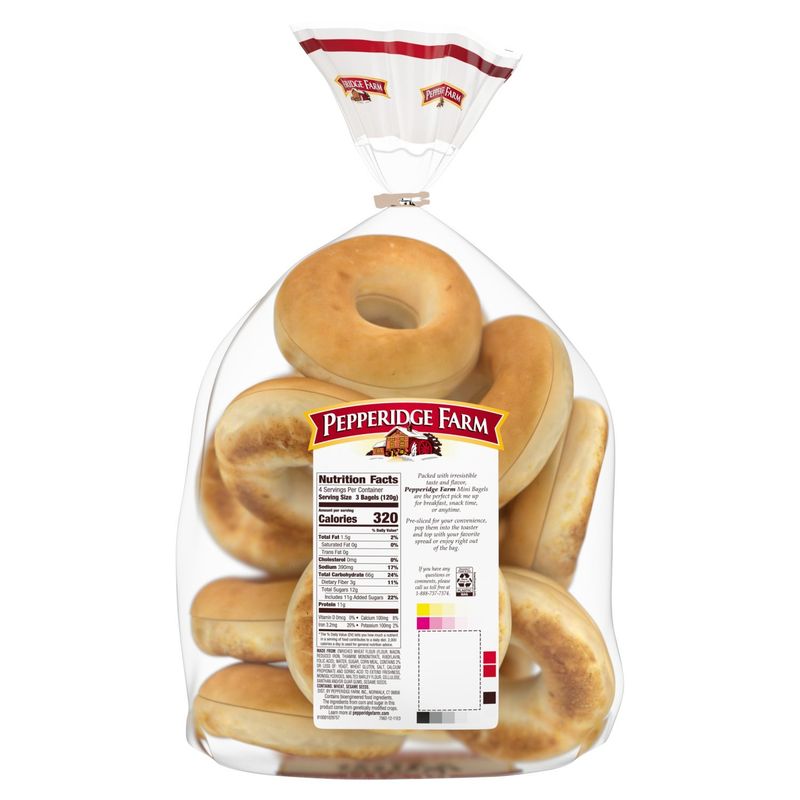 Pepperidge Farm Plain Pre-Sliced Mini Bagels, 12 count, 17 oz