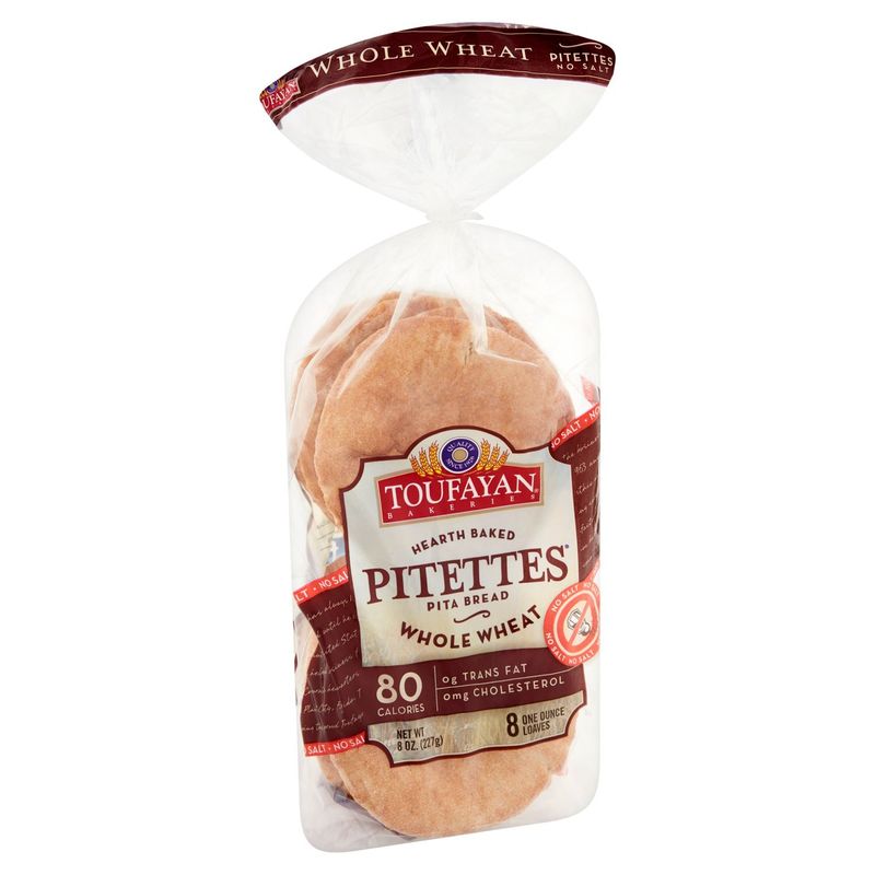 Toufayan Bakeries Pitettes Hearth Baked Whole Wheat Pita Bread, 8 count, 8 oz