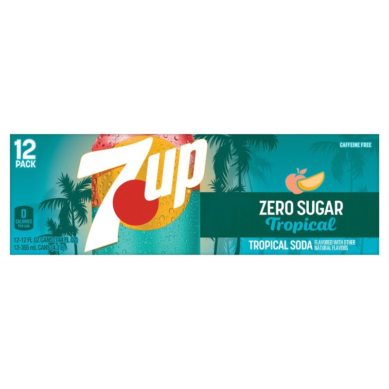 7UP Zero Sugar Tropical Soda, 12 fl oz, 12 count