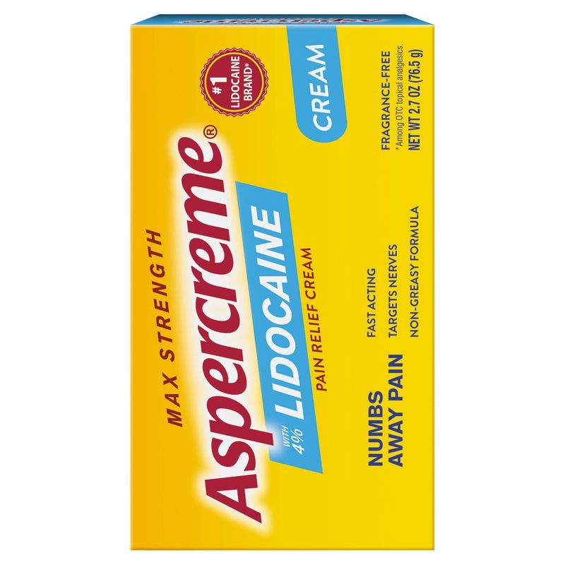Aspercreme Max Strength with 4% Lidocaine Pain Relief Cream, 2.7 oz