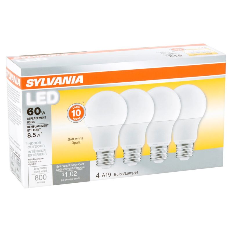 Sylvania LED 60W Soft White A19 Bulbs, 4 count