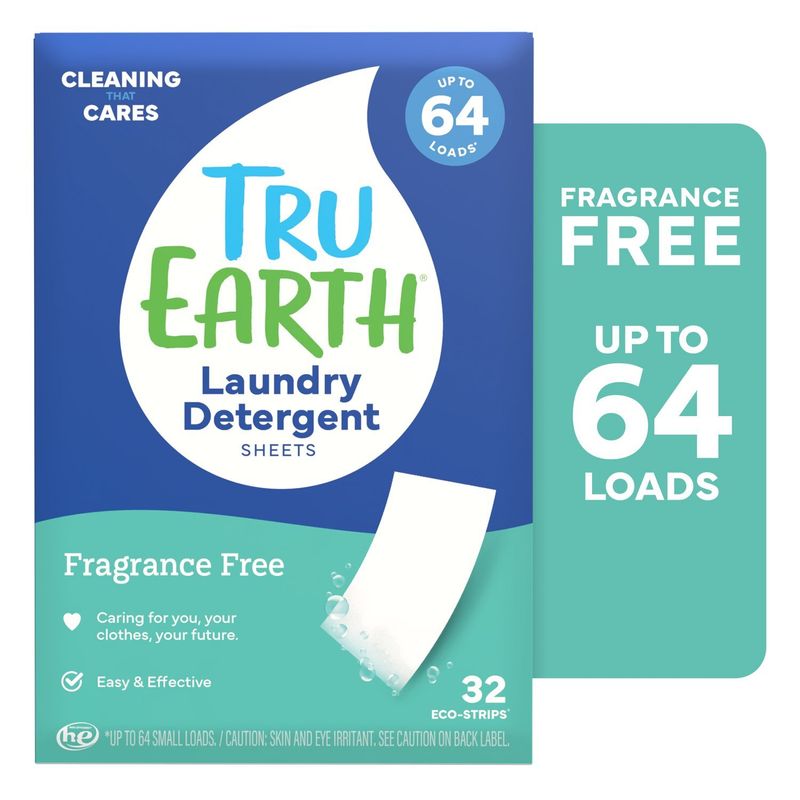 Tru Earth Fragrance Free Laundry Detergent Sheets, 64 loads, 32 count