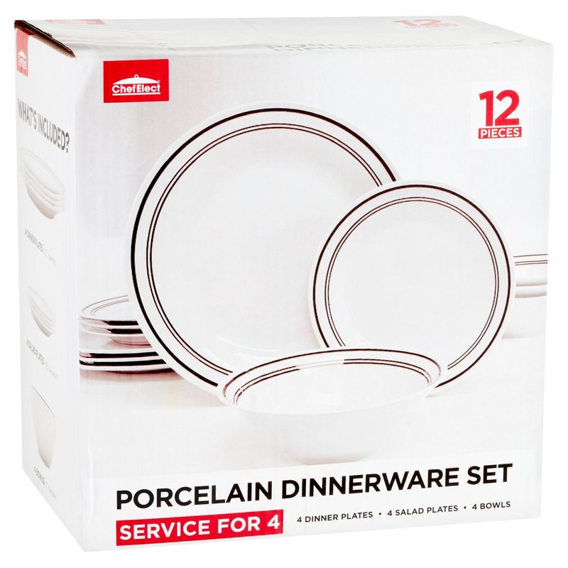 ChefElect Porcelain Dinnerware Set, 12 count
