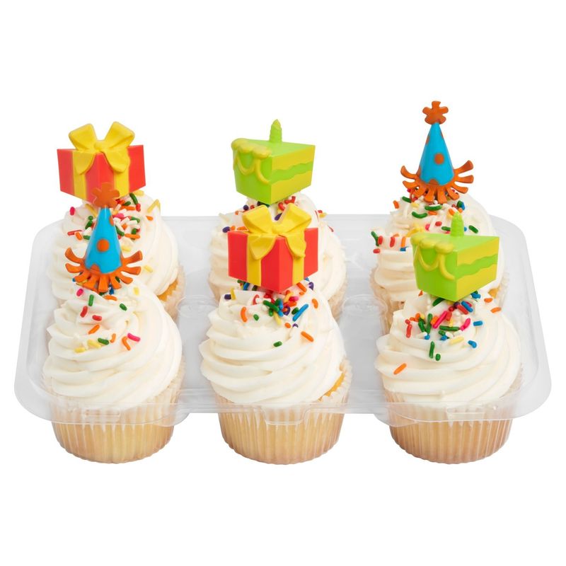 6 Pack Yellow Cupcake W/ Vanilla Icing &amp; Picks