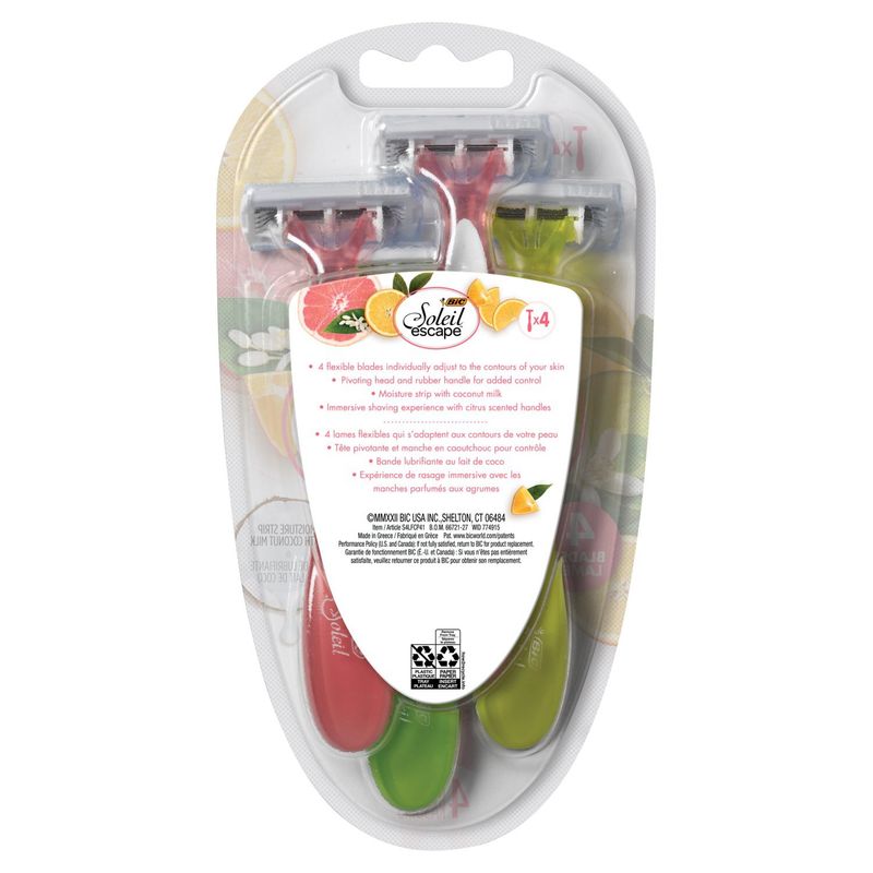 BIC Soleil Escape Citrus Scented Handle 4 Blades Razors, 4 count