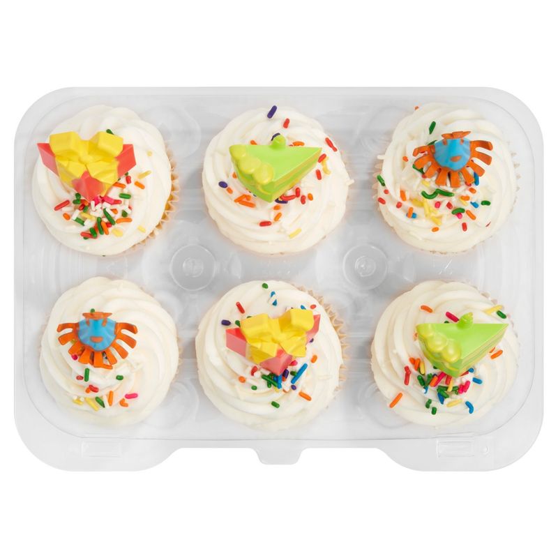 6 Pack Yellow Cupcake W/ Vanilla Icing &amp; Picks