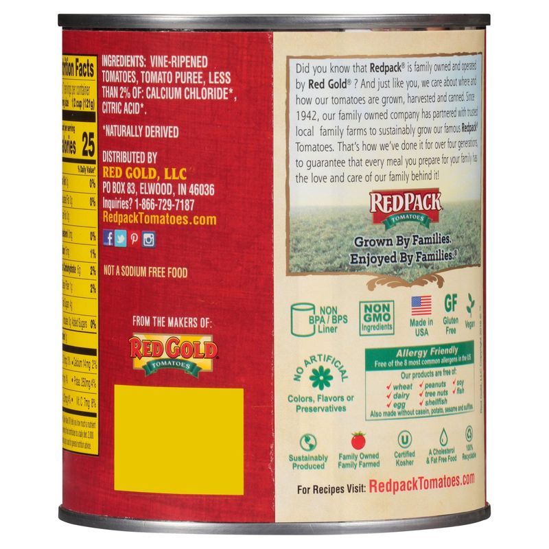 Red Gold RedPack No Salt Added Whole Peeled Plum Tomatoes in Puree, 28 oz