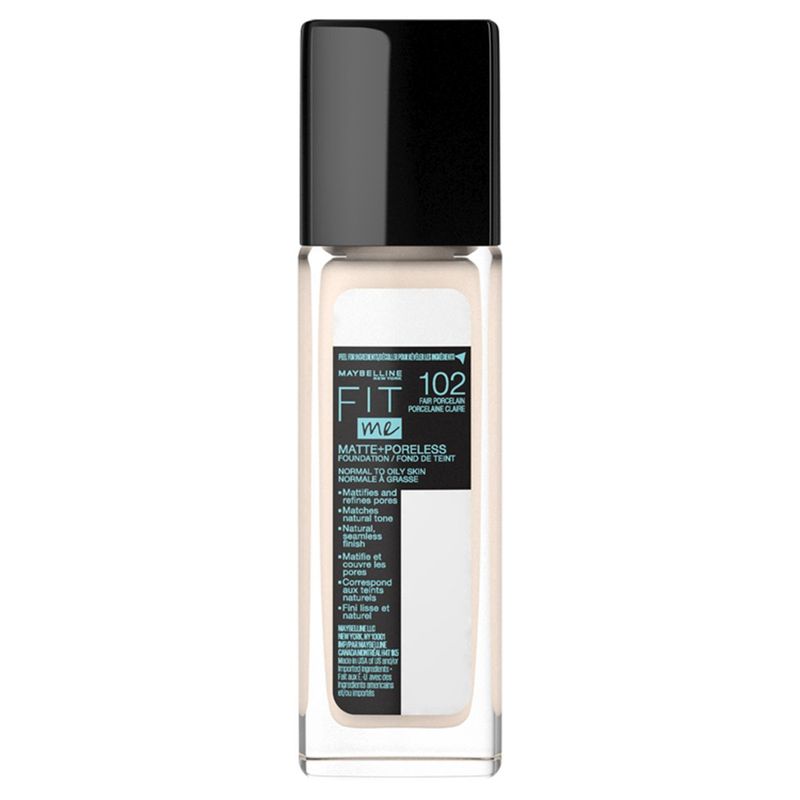 Maybelline New York Fit Me Matte + Poreless 102 Fair Porcelain Foundation, 1 fl oz