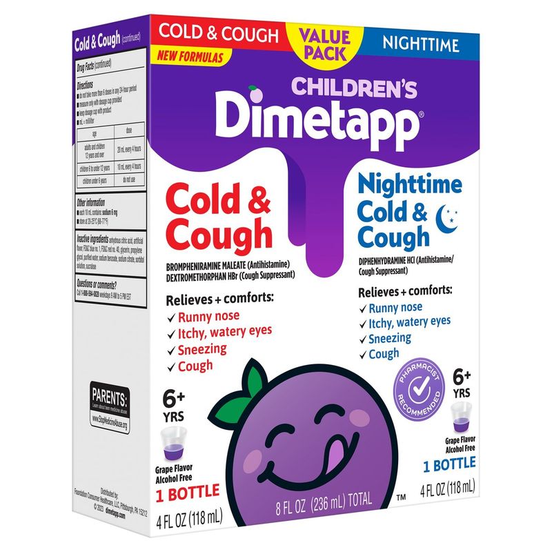 Dimetapp Children's Cold &amp; Cough + Nighttime Cold &amp; Cough Liquid Value Pack, 6+ Yrs, 2 count 4 fl oz