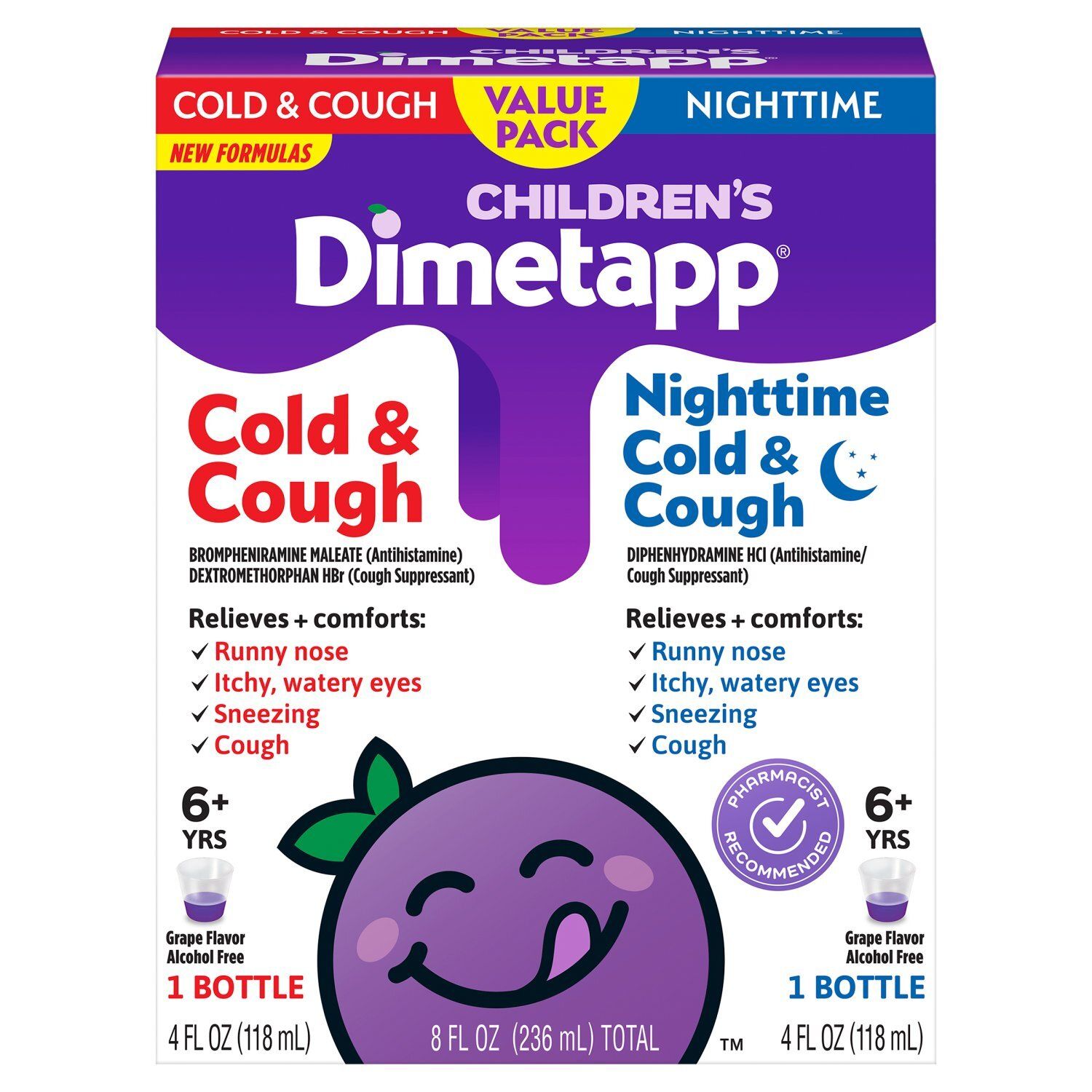 Dimetapp Children's Cold &amp; Cough + Nighttime Cold &amp; Cough Liquid Value Pack, 6+ Yrs, 2 count 4 fl oz
