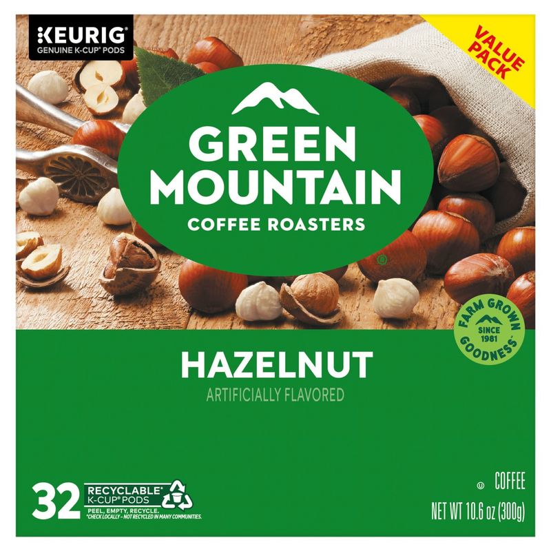 Green Mountain Coffee Roasters Hazelnut Coffee K-Cup Pods Value Раck, 32 count, 10.6 oz