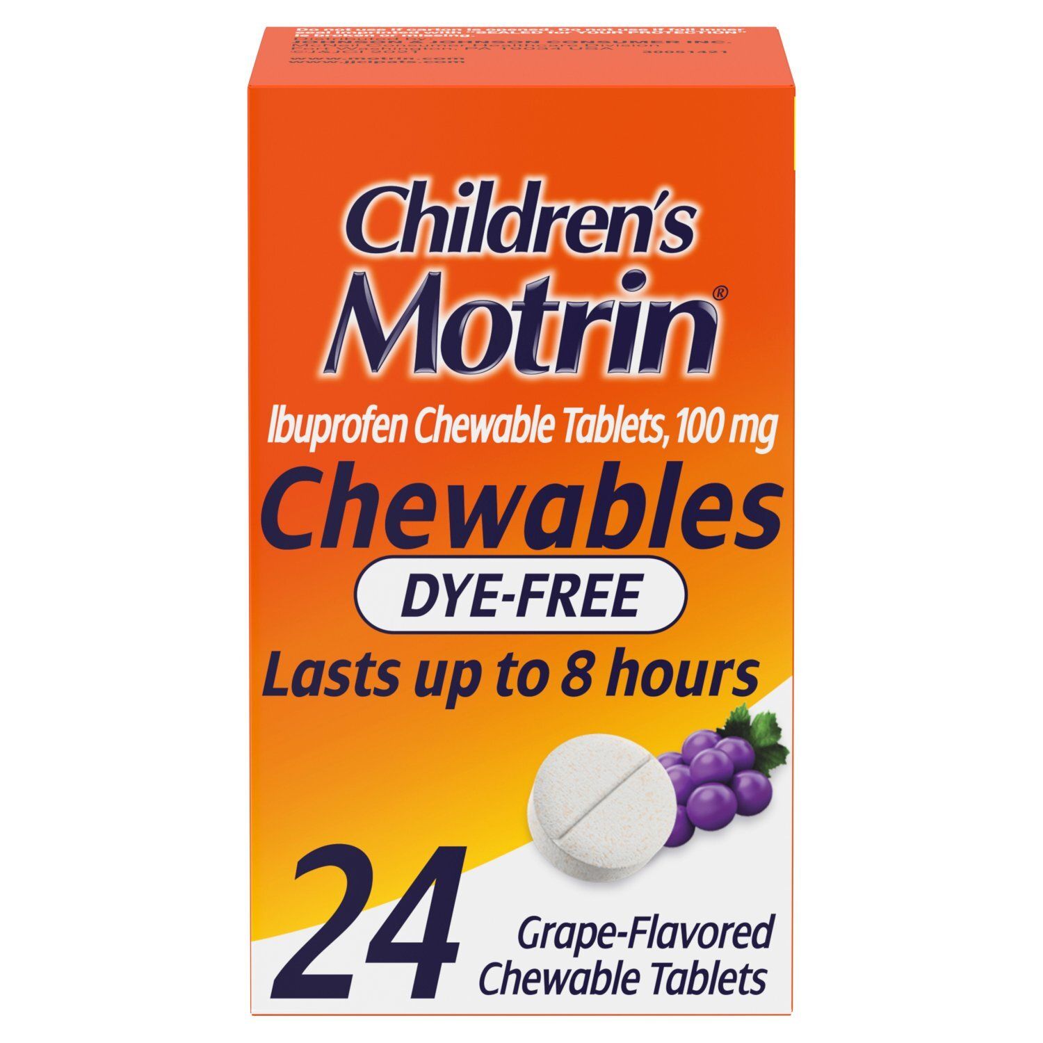 Children's Motrin Grape-Flavored Ibuprofen Chewable Tablets, Ages 2 to 11, 100 mg, 24 count