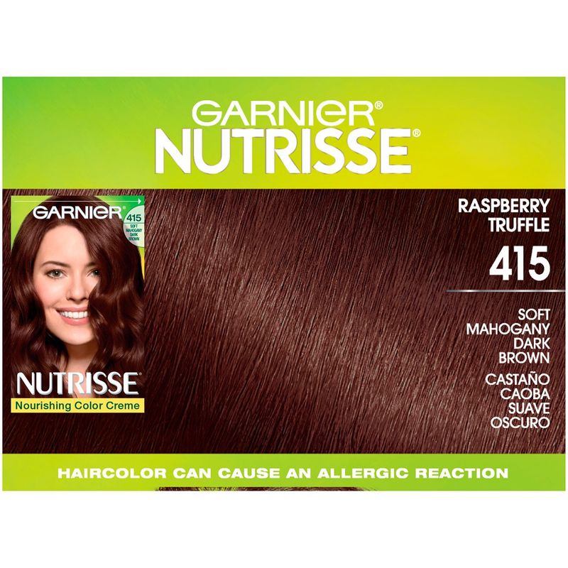 Garnier Nutrisse Raspberry Truffle 415 Soft Mahogany Dark Brown Permanent Haircolor, one application