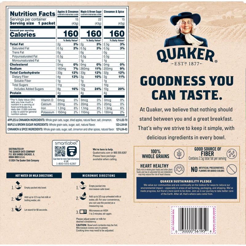 Quaker Instant Oatmeal Flavor Variety 1.51 Oz, 52 Count