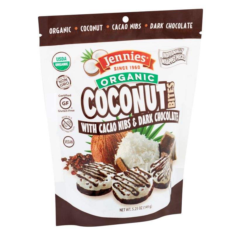 Jennies Organic Coconut Bites with Cacao Nibs &amp; Dark Chocolate, 5.25 oz